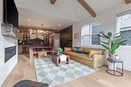 Vacation Rentals in Park City at Upper Main 237: Dining space, comfortable sofa, TV and fireplace