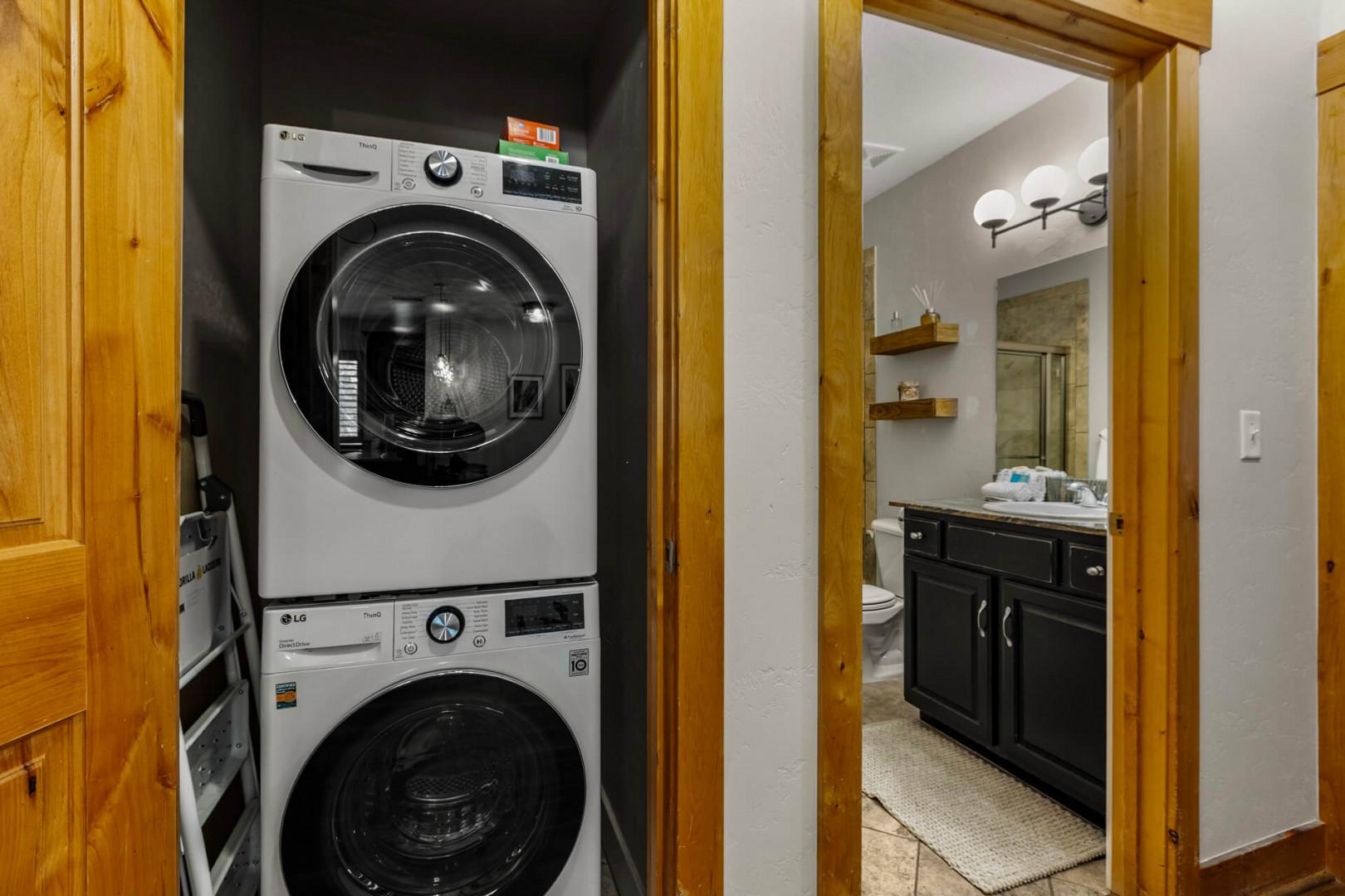 Your in-unit washer and dryer make it easy to keep everything fresh during your stay, with a convenient setup right next to your bathroom.
