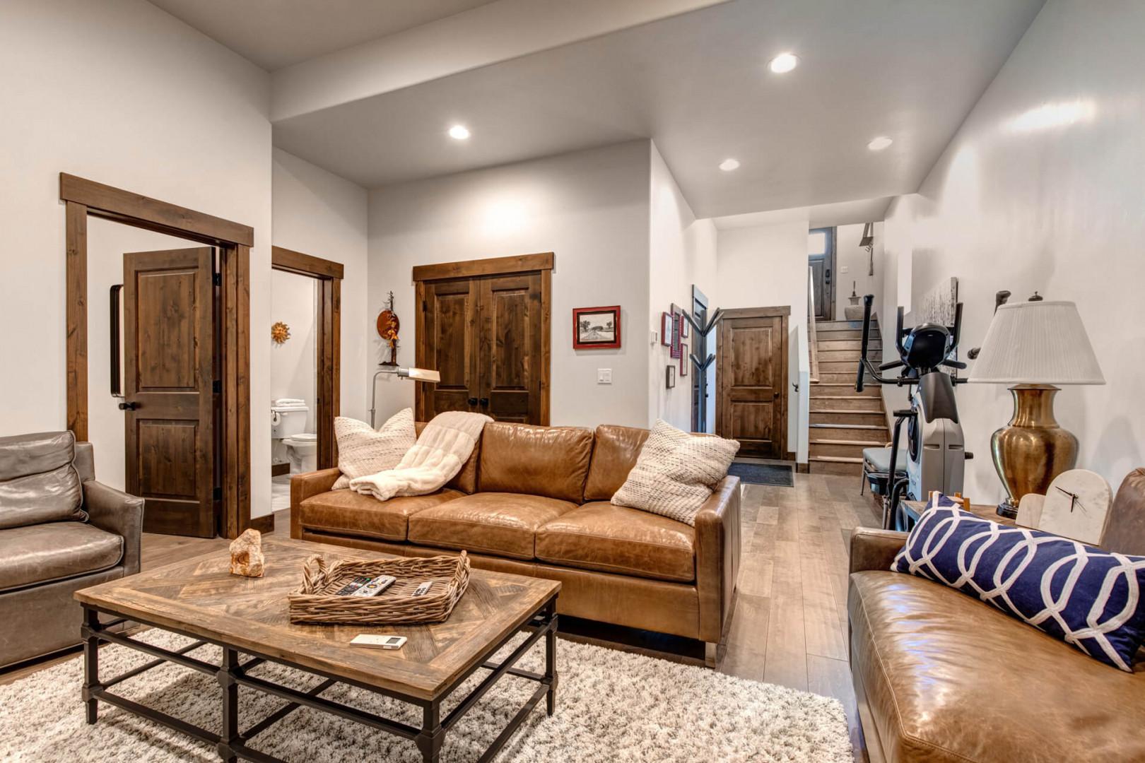 Black Rock Ridge 14457: Living Room: "Cozy sofa set with stairs leading to the second floor."