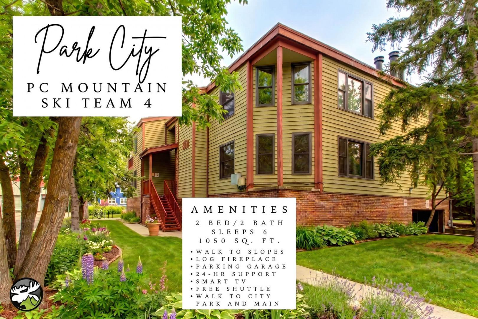 This charming Park City retreat features warm wood siding, high vaulted windows, and lush gardens that frame the entrance—a welcoming backdrop to a mountain getaway near ski slopes and downtown.