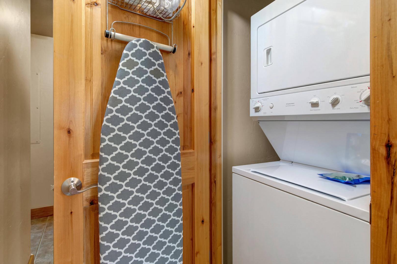 Your laundry needs are covered with this convenient in-unit washer and dryer—complete with an ironing board ready for those final touches on your favorite outfits.