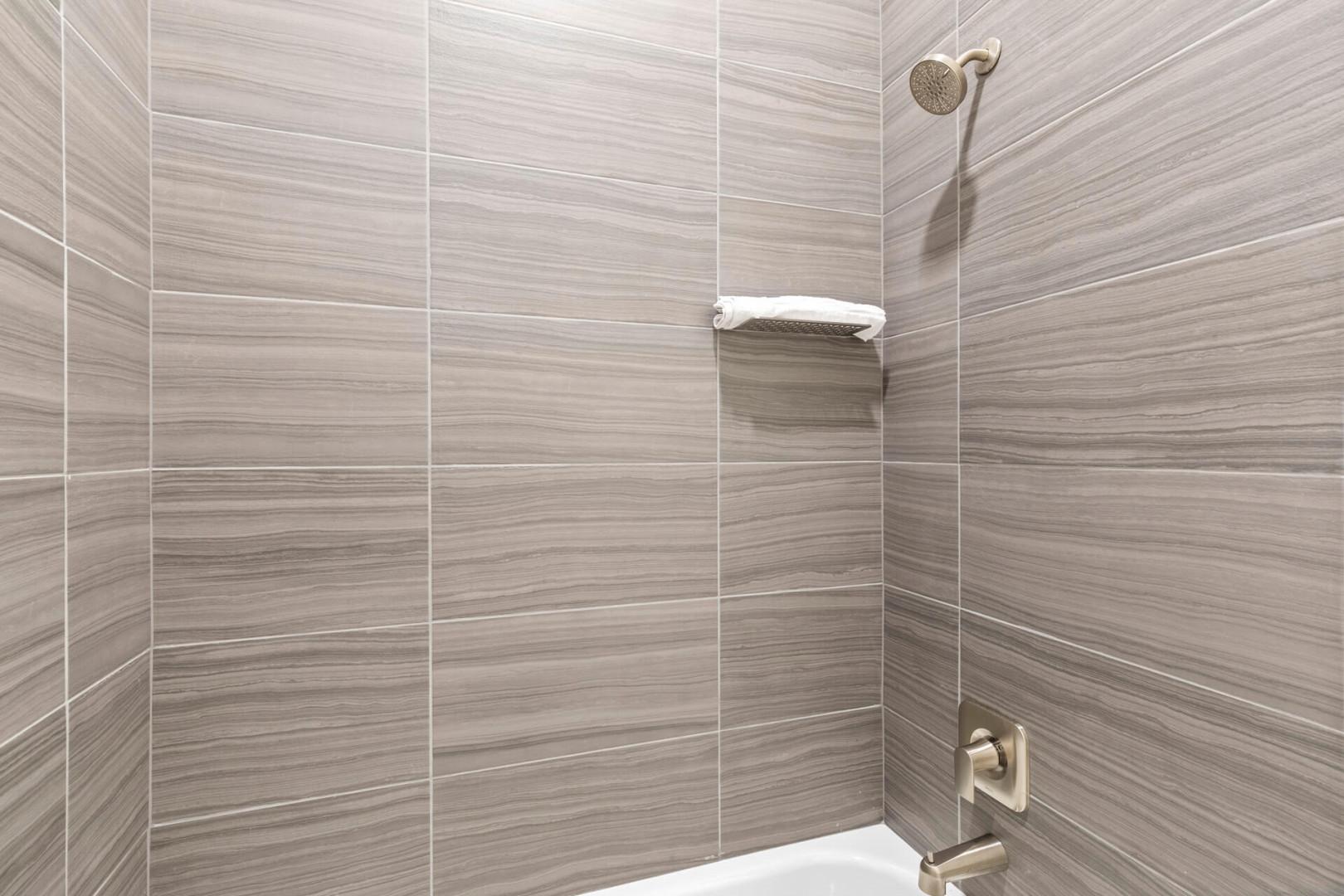 Mayflower Lakeside 301-45: Relaxing soak awaits in this convenient tub shower combo.