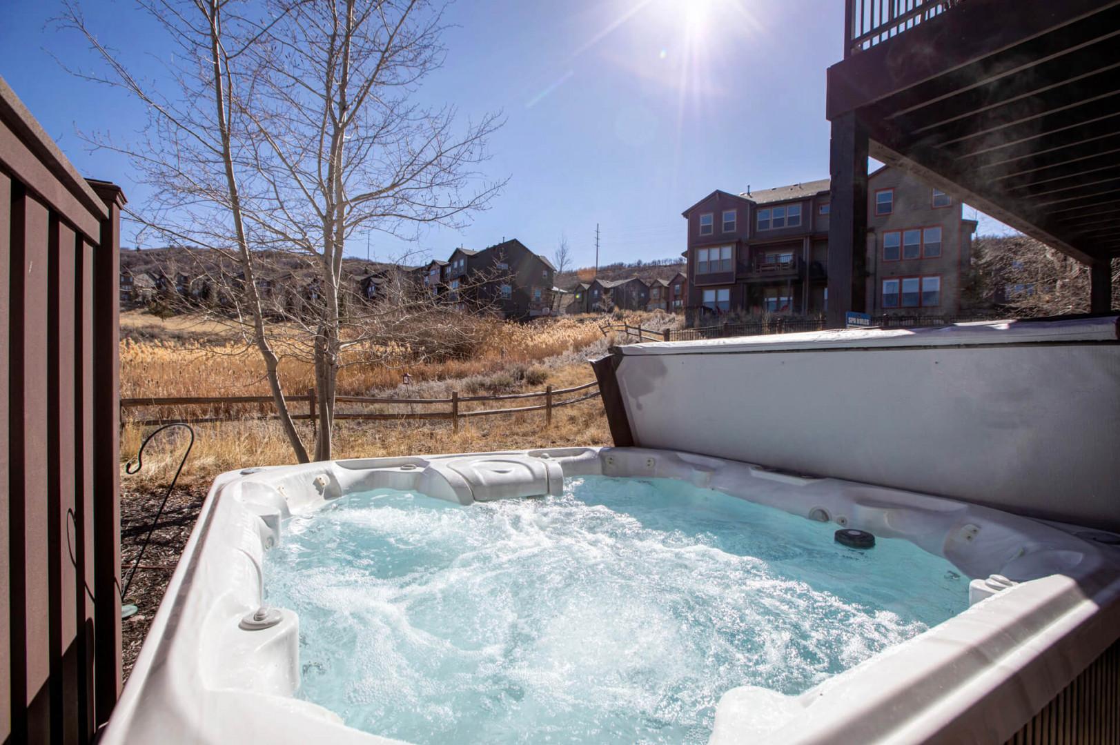 Soak in your private hot tub while enjoying mountain views and golden meadows stretching to the horizon.