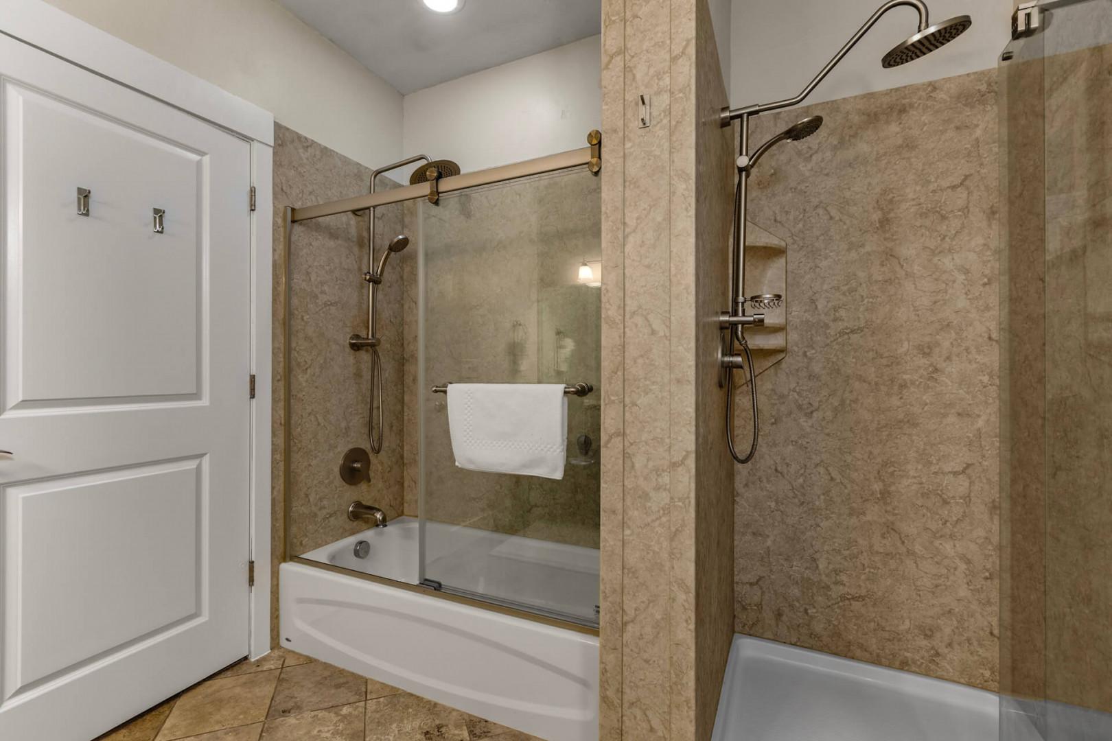 Dual bathtub and shower combo provides flexibility for your comfort, with elegant fixtures and modern finishes to make every routine feel like a retreat.