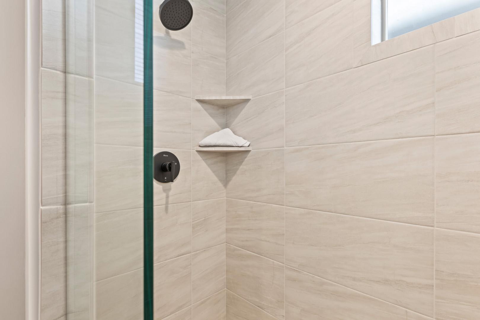 Black Rock Ridge 14536: Modern shower with sleek glass enclosure, a perfect oasis for relaxation.