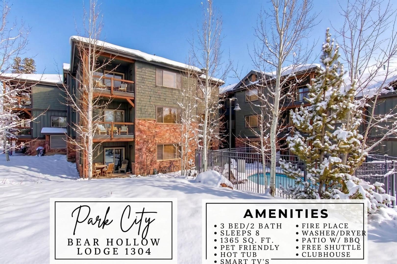 A snow-covered mountain retreat framed by frosted pines and winter-bare aspens, with a seasonal pool awaiting warmer days—your alpine escape at Bear Hollow Lodge.