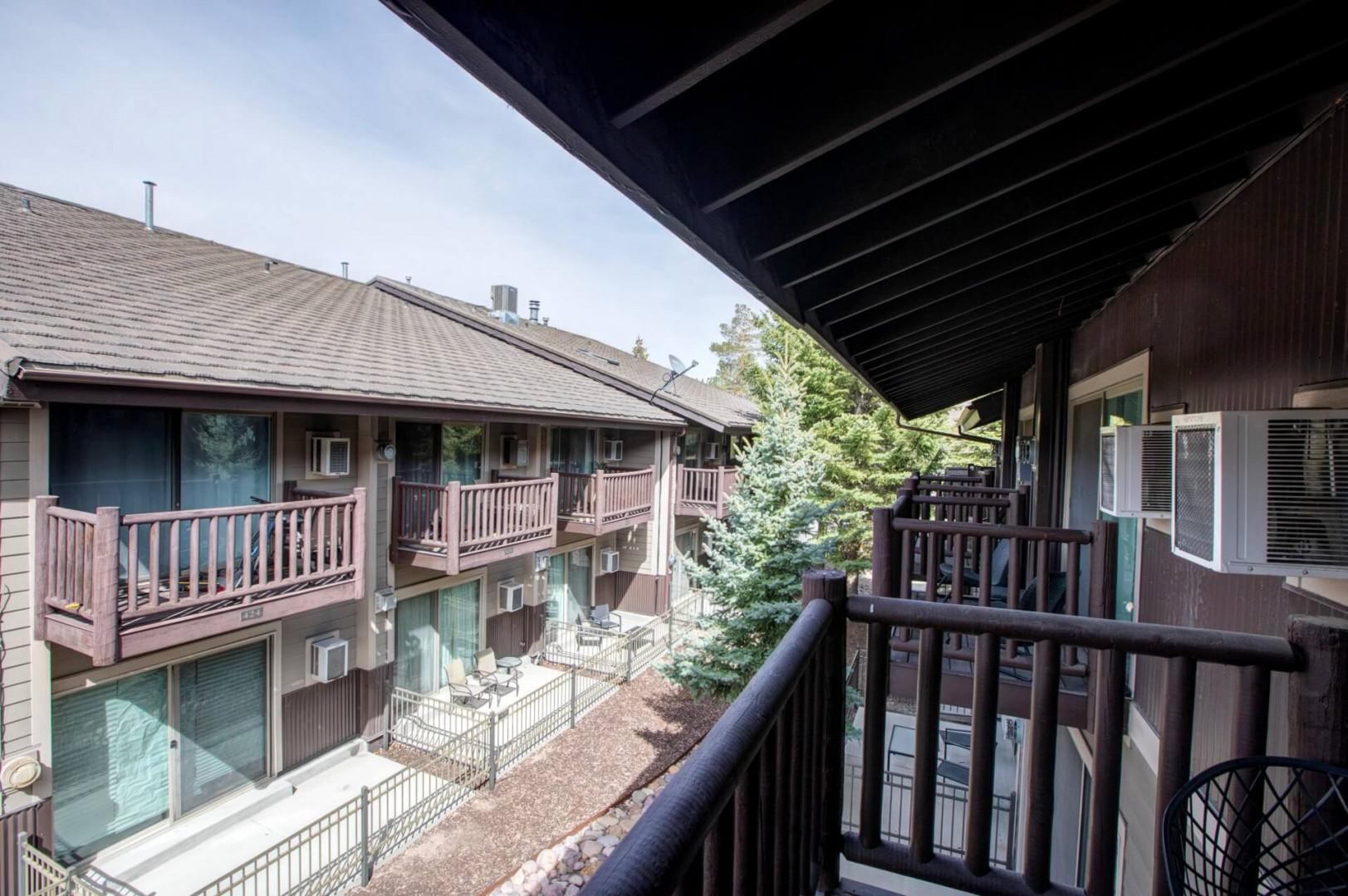 Step onto your private balcony and breathe in the peaceful courtyard views surrounded by lush greenery.