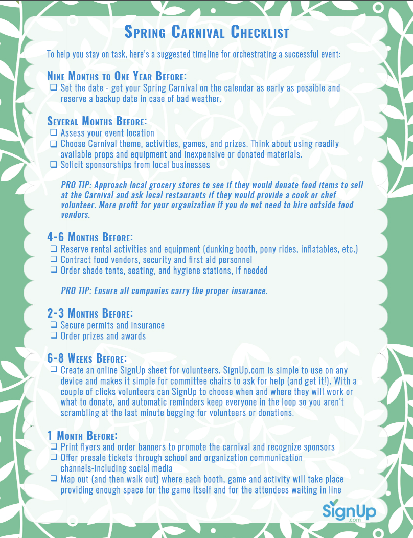 Spring Carnival Checklist