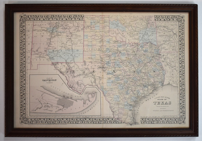 County map of the state of texas framed