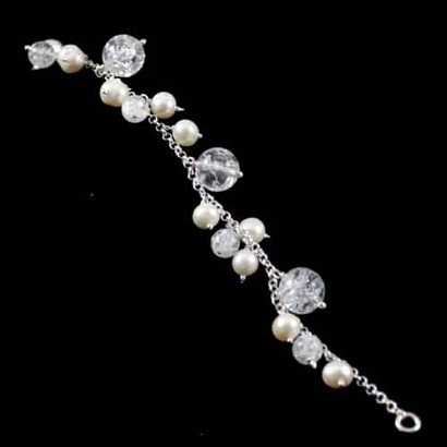 Pulseira de Prata com Pérola e Cristal