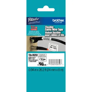 Cinta Negro sobre blanco Flexible 24mm x 8mts  PN:TZE-FX251