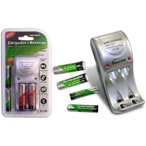 Cargador 1/2 pilas AA/AAA + dos pilas recargables AA + dos AAA mw-338