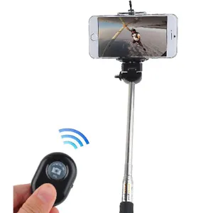Selfie Stick Extendable Handheld Monopod Pole with Adjustable Phone Holder (Bluetooth Shutter + Black Stick)