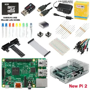 Kit Raspberry Pi 2 (1GB) Ultimate Starter Kit (Over 40 Components: New Raspberry Pi 2 + WiFi Dongle + 8GB SD Card + Case + Power Supply y mas)