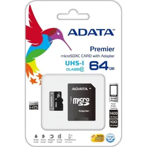 MICRO SD XC UHS-I  64GB CLASE 10 RETAIL W/SD ADAPTER PN:AUSDX64GUICL10-RA1