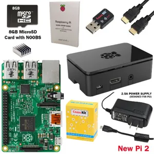 Raspberry Pi 2 Complete Starter Kit con WiFi + 8GB SD Card + Case Negro + Power Supply + HDMI Cable