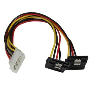 Adaptador Cable 30cm Divisor Molex 4 Pines a Doble SATA Ángulo Derecho Cierre Seguridad Pestillo Latches - 2x SATA - 1x - NP: LP4PYO2LP4LSATR