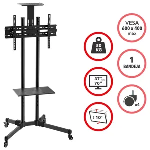Soporte Para TV LCD LED Tipo Pedestal con Rueda 37-73, VMAX 600X400, 1 BANDEJA, 50KG. - 9179