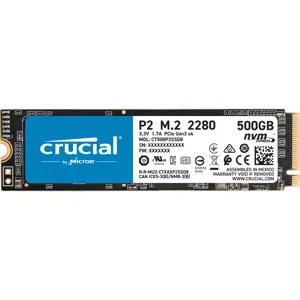 SSD 500GB M.2 Crucial P2 500GB PCIe NVMe Gen 3, Lectura 2.300MB/s, Escritura 940MB/s  - CT500P2SSD8