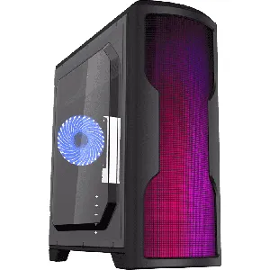Gabinete gamer GameMax Matrix G562, ATX (0.020 in, SPCC frontal con 75 LED Rainbow 3USB3.0/2.0, 1 ventilador, 32 LED azules, panel lateral de plexiglás, 7.480 x 17.323 x 17.126 in)  - G-562