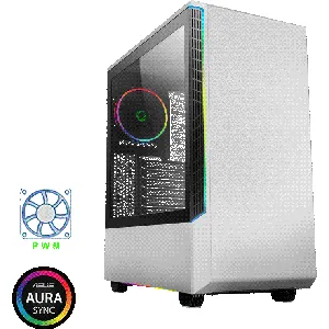 GameMax White Panda ARGB Med-Tower PC Gaming Case E-ATX, 3 pines Aura Sync, 1 ventilador ARGB de 4.724 in incluido, 3 tiras LED ARGB Hub, ARGB Cooling Ready | Negro/Blanco - Panda T802 White