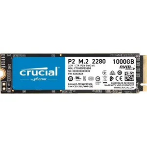1TB SSD Crucial P2 PCIe M.2 NVME 2280SS, Lectura 2400 MBs - Escritura 1800 MBs - CT1000P2SSD8