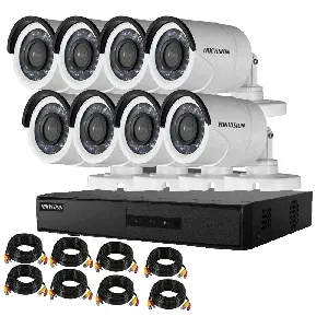 Kit de Seguridad Hikvision DVR 8 Canales 8 Camaras Bullet IP66 + 8 Rollos BNC 20mts+ Disco 1TB - 301501024