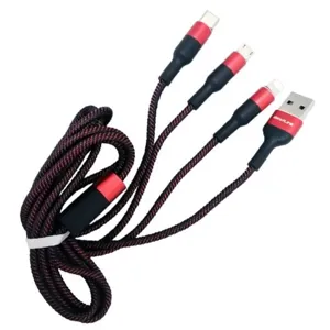 Cable de carga rápida 3 en 1 de 2,4amp (lightning, USB C y micro USB), color negro , 1  mt / BL-CH310U - 0300418