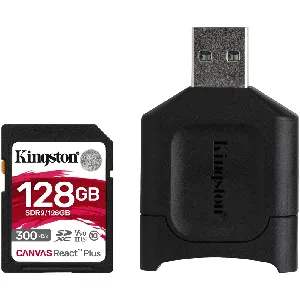 Memoria 128gb SD Kingston Canvas React Plus 300/260MB/s Incluye lector SD - MLPR2/128GB