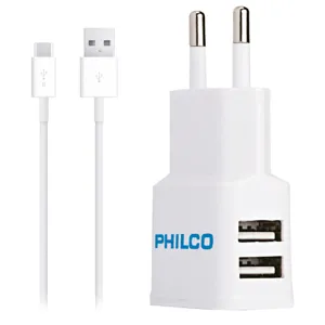 Cargador Philco 220 V 2.1 A Doble USB Con Cable Micro USB - 79220r2100