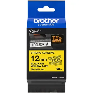 Cinta Brother Adhesivo Doble Negro sobre Amarillo 12mm - TZE-S631
