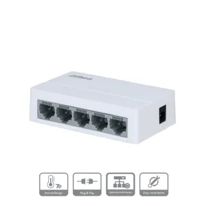 Switch de sobremesa de 5 puertos no gestionable Fast Ethernet Dahua  - DH-PFS3005-5ET-L