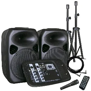 Combo de Audio Hyundai 2x10" 100W con Tripodes Microfono inalambrico Mix Amplificacion BLAST2X10 - 107938