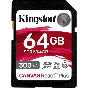 Tarjeta de Memoria Flash SD Kingston Canvas React Plus, 64GB, UHS-II U3 / Class10 - SDR2/64GB