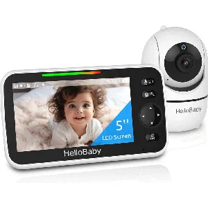 Monitor Bebe 5" HelloBaby con vídeo panorámico Visión nocturna audio bidireccional, 8 canciones de cuna