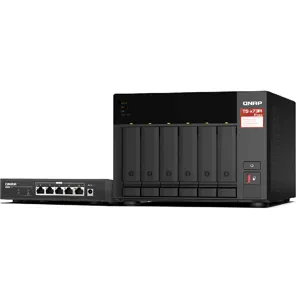 NAS QNAP TS-673A AMD Ryzen Quad-Core de 6 bahías + Switch QSW-1105-5T de 5 puertos y 2.5GbE - TS-673A-SW5T-US
