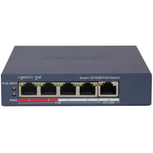 Switch 4 Puertos No Adm.POE+ 10/100 Mbps 45W 300mt Smart - 4 - Fast Ethernet - Smart POE - DS-3E1105P-EI/M