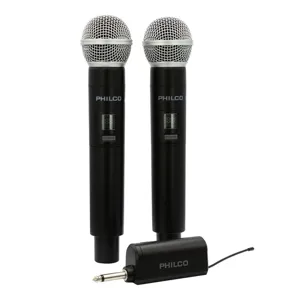 Set de 2 Micrófonos Inalámbricos Philco, con receptor, recargables, Color Negro - 26MICWM314