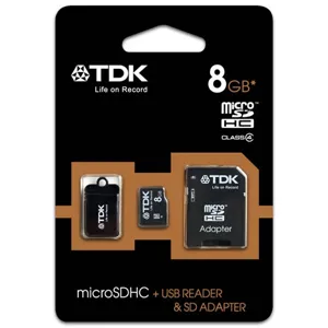 Micro SD 8GB Class4 TDK + Adapter + USB pn75000034605