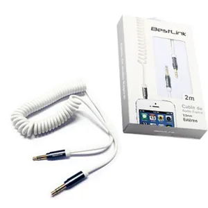Cable de audio en espiral, conector 3,5 a 3,5mm, puntas doradas, gran fidelidad color blanco / PN:0150097
