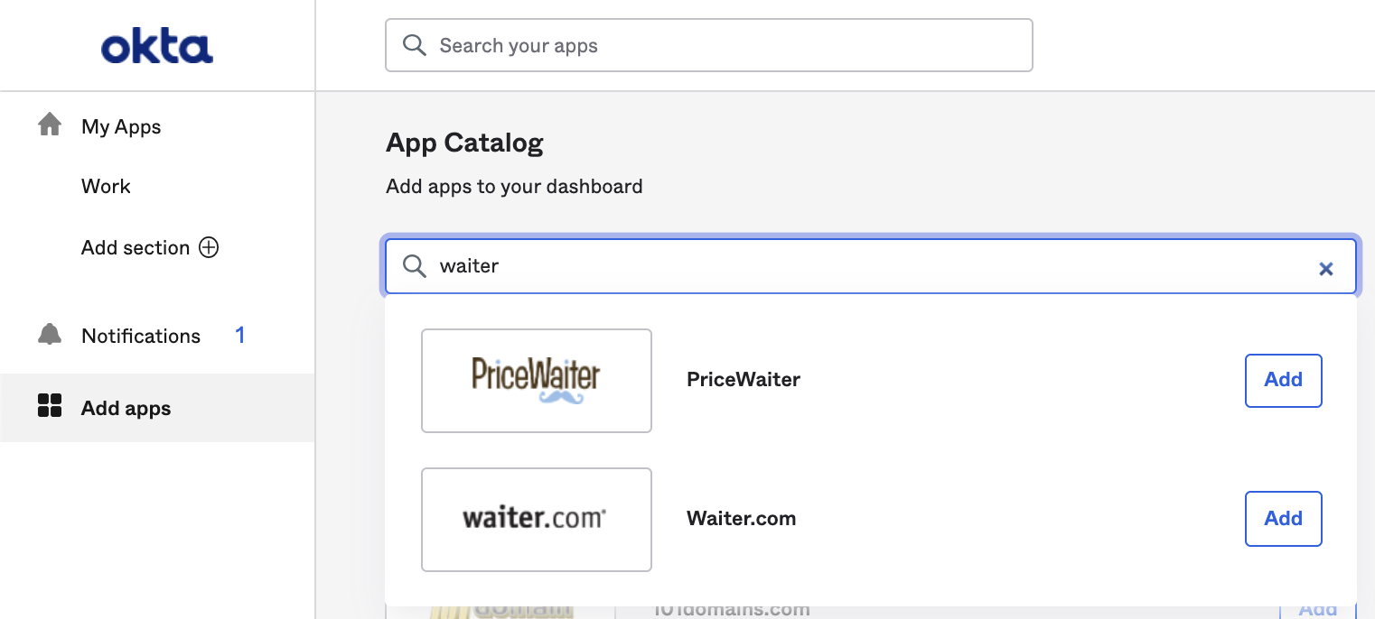 Search and add the Waiter app