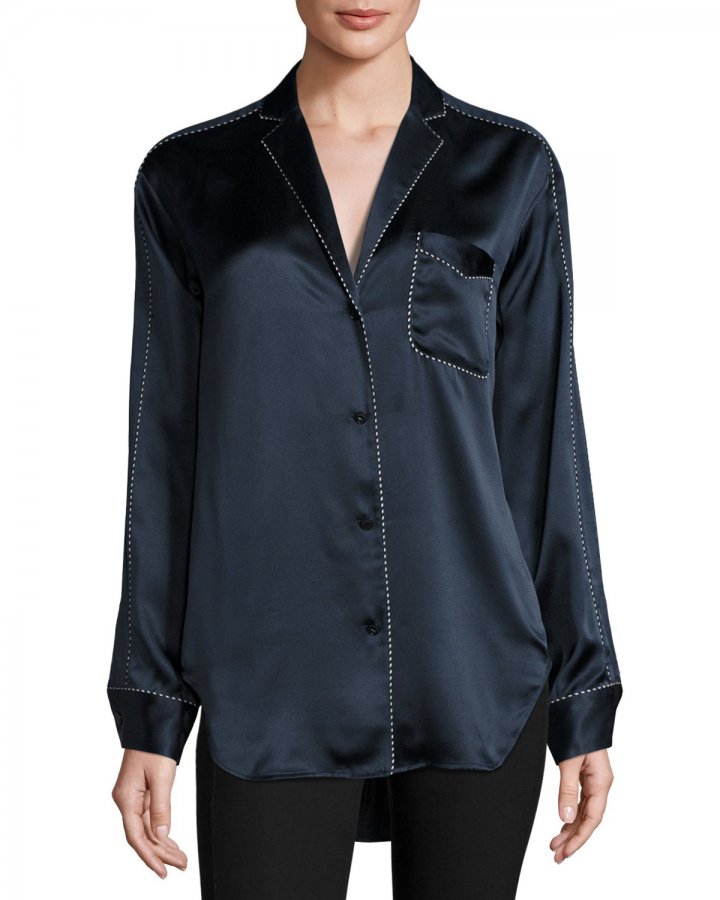 Hahn Pickstitch Silk Satin Pajama Shirt