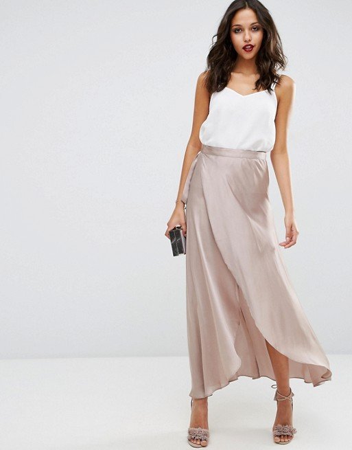 Maxi Wrap Skirt in Satin