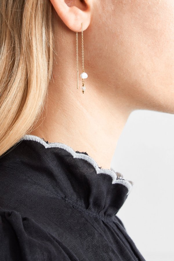 Gold-plated, quartz and pearl earrings