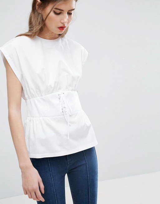 Cotton Top with Corset Detail