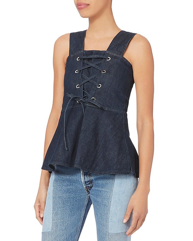 Lace-Up Denim Peplum Top