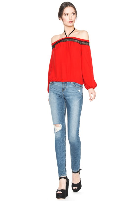 ESMERALDA OFF SHOULDER TIE NECK TOP