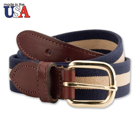 Cotton Stretch Belt with Brown Sized Leather Tab