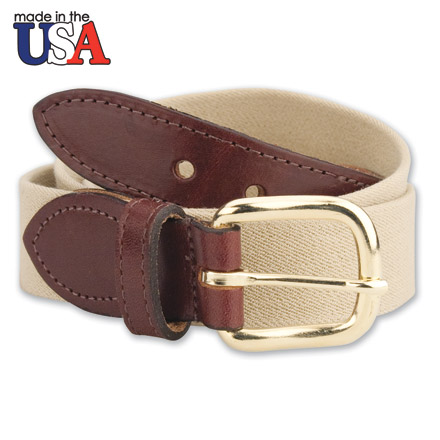Cotton Stretch Belt with Brown Sized Leather Tab