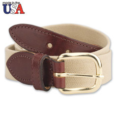 Cotton Stretch Belt with Brown Sized Leather Tab